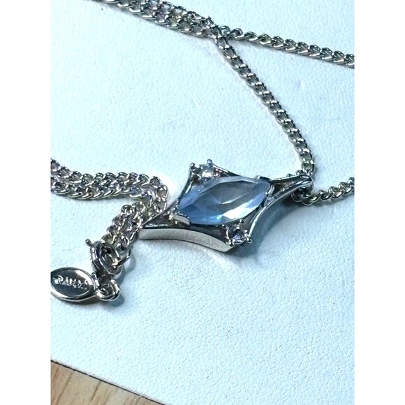 AVON Silver Chain Necklace With Marquise-Cut Blue Gemstone Pendant - Picture 3 of 10